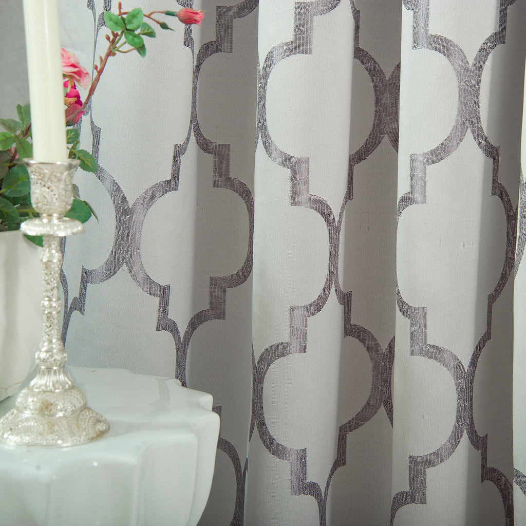 2-Piece Quatrefoil - Moroccan Trellis Jacquard Look Curtain Panels- Attached Valance - 54" W x 84" L, Set of 2