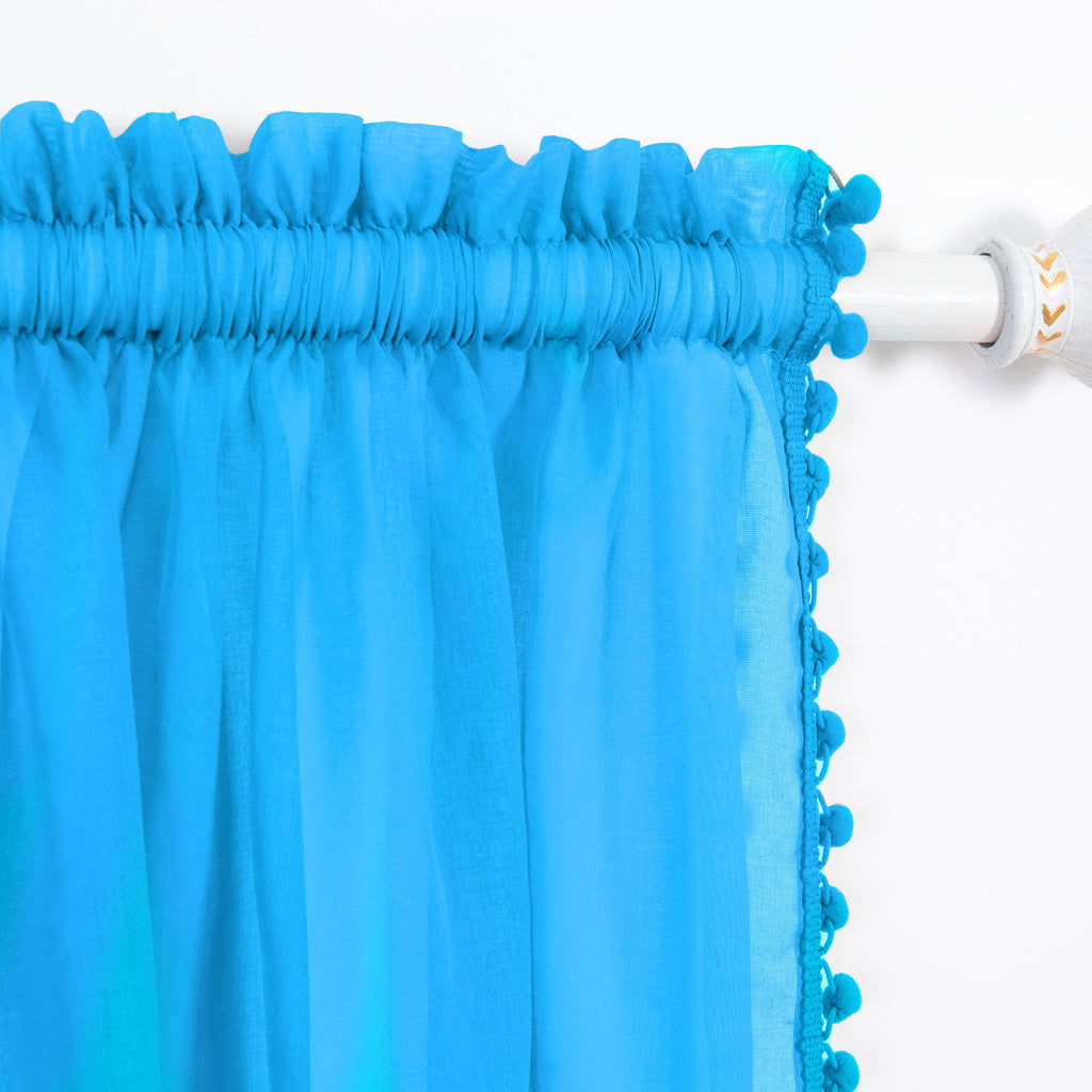 Set of 2 Pom Pom Tasseled Sheer Curtain - Rod Pocket