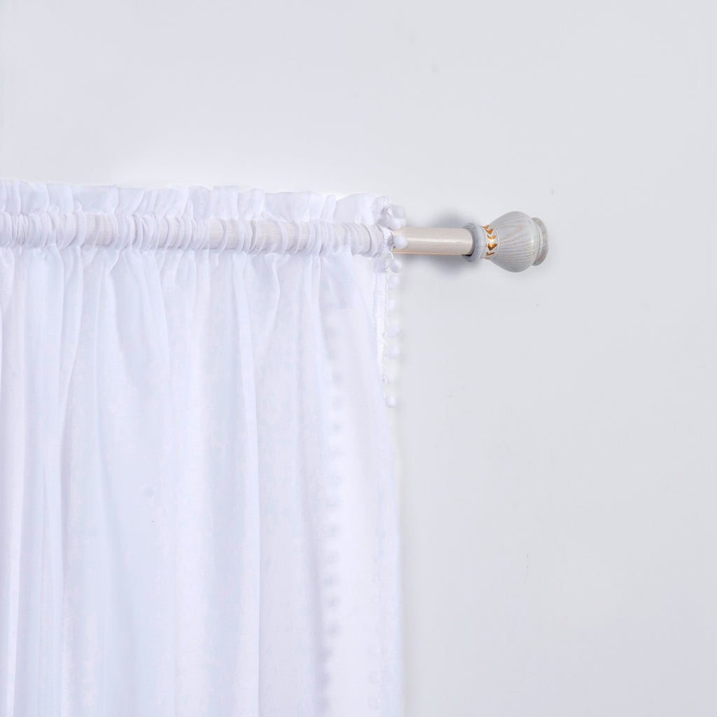 Set of 2 Pom Pom Tasseled Sheer Curtain - Rod Pocket