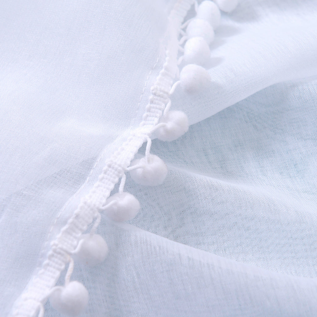 Set of 2 Pom Pom Tasseled Sheer Curtain - Rod Pocket